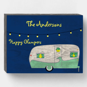 Happy Glamper Green Vintage Canned Ham Trailer Wooden Box Sign
