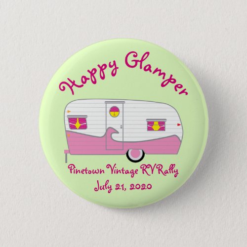Happy Glamper Pink Vintage Canned Ham Trailer Button