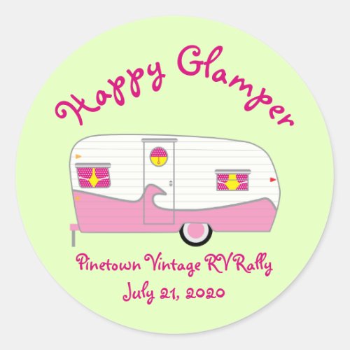 Happy Glamper Pink Vintage Canned Ham Trailer Classic Round Sticker