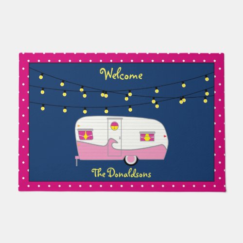 Happy Glamper Pink Vintage Canned Ham Trailer Doormat