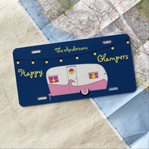 Happy Glamper Pink Vintage Canned Ham Trailer License Plate