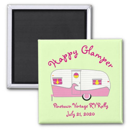 Happy Glamper Pink Vintage Canned Ham Trailer Magnet