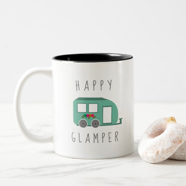 Happy Glamper RV Women's Camping Two-Tone Coffee Mug (With Donut)
