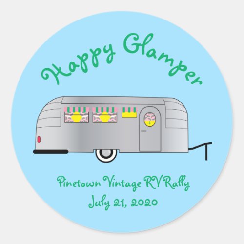 Happy Glamper Vintage Streamline Trailer Classic Round Sticker