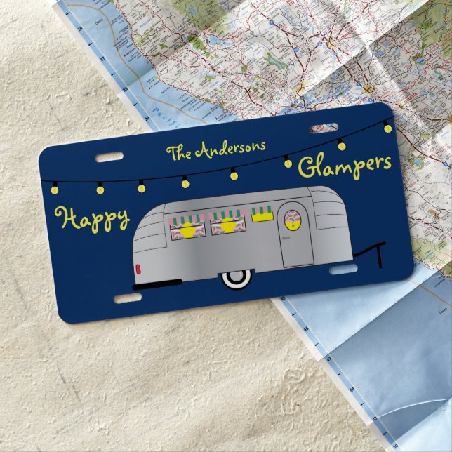 Happy Glamper Vintage Streamline Trailer License Plate (In Situ)