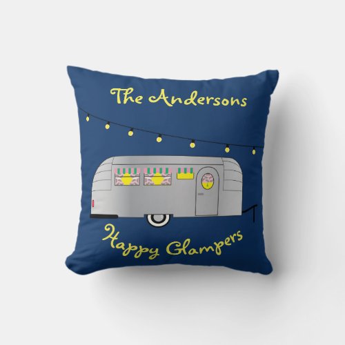 Happy Glamper Vintage Streamline Trailer Throw Pillow