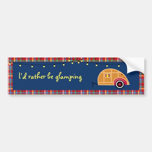 Happy Glamper Woodie Vintage Teardrop Trailer Bumper Sticker