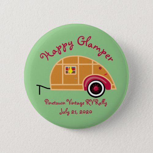 Happy Glamper Woodie Vintage Teardrop Trailer Button