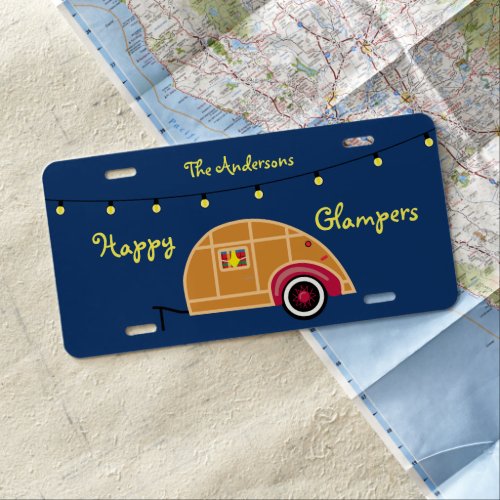 Happy Glamper Woodie Vintage Teardrop Trailer License Plate