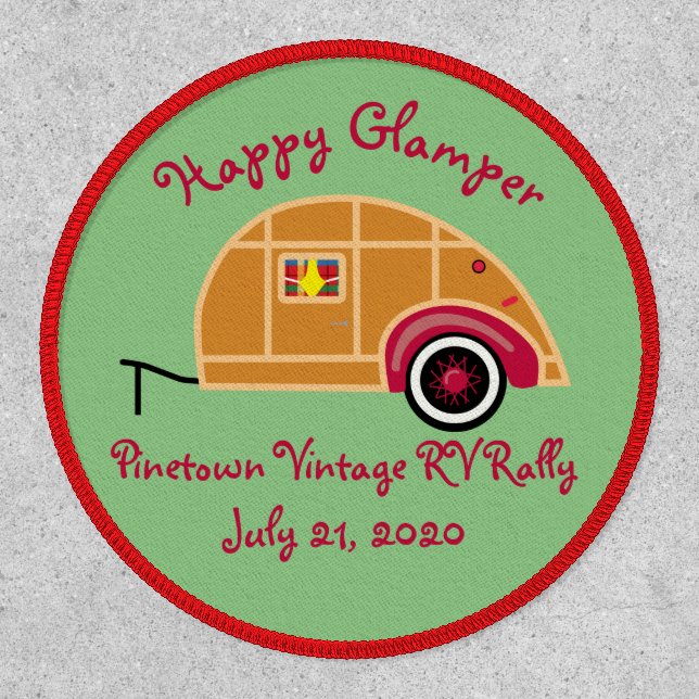 Happy Glamper Woodie Vintage Teardrop Trailer Patch (Front)