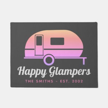 Happy Glampers Pink Ombre Camping Doormat by NotableNovelties at Zazzle