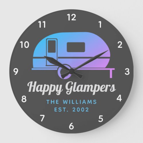 Happy Glampers Purple Ombre Camping Large Clock