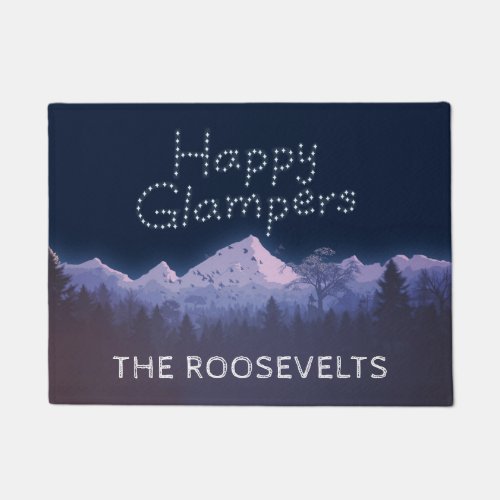 Happy glampers rustic custom mountain camping doormat