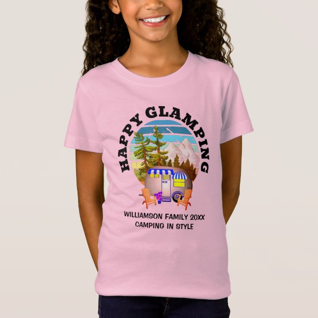 HAPPY GLAMPING Custom Name Family Camping Kids T-Shirt (Front)