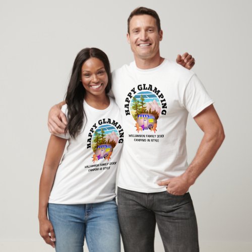 HAPPY GLAMPING Custom Name Family Camping Trip T_Shirt