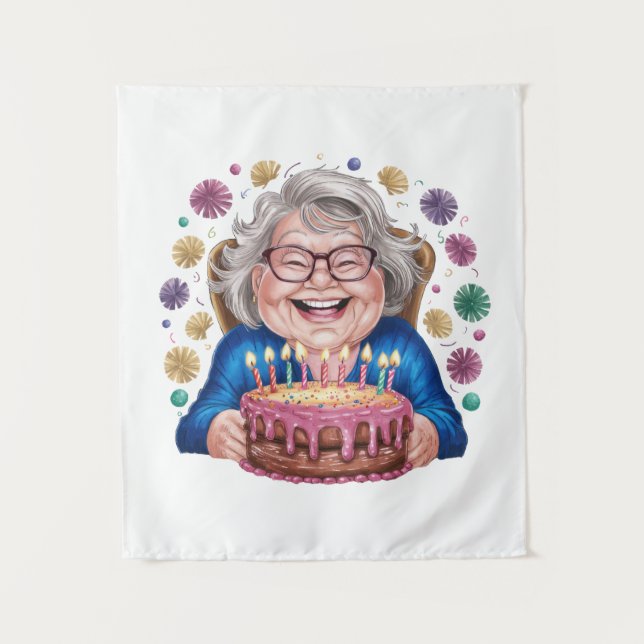 Happy Glasses Granny Bday Graphic Tapestry (Front)