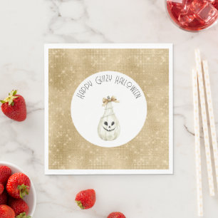 Happy Glitzy Halloween Gold Cream Pumpkin Face Napkins