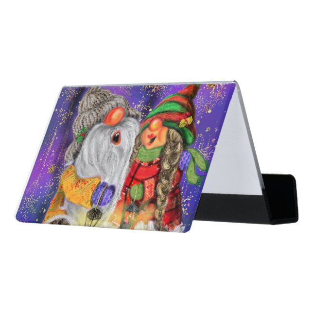 Happy Gnome Christmas Business Card Holder (Angled Back)
