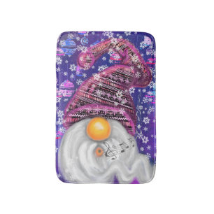 Happy Gnome In Purple Hat Christmas Bath Mat