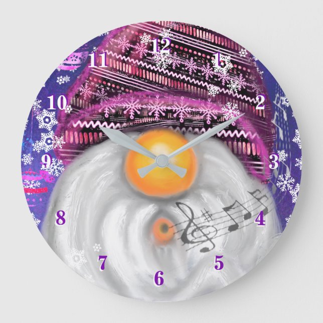 Happy Gnome In Purple Hat Christmas Clock (Front)