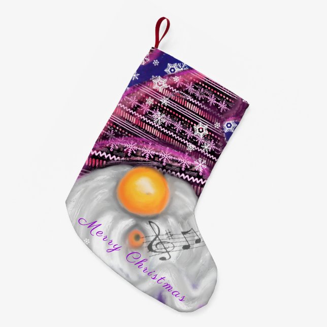 Happy Gnome In Purple Hat Christmas Stocking (Front (Hanging))