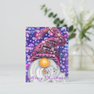 Happy Gnome In Purple Hat Sings A Christmas Song -