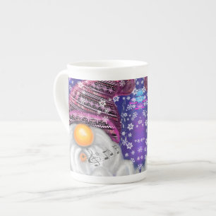 Happy Gnome In Purple Hat Sings A Christmas Song   Bone China Mug