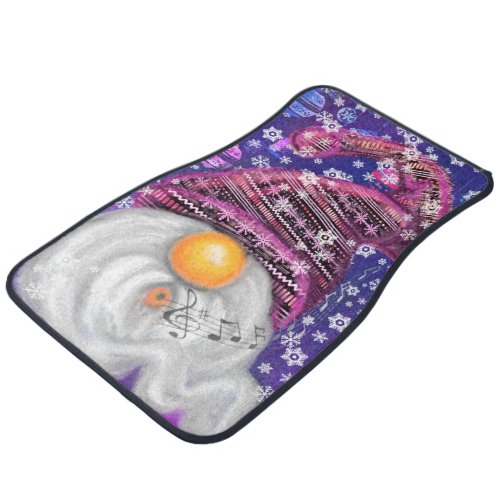 Happy Gnome In Purple Hat Sings A Christmas Song Car Floor Mat
