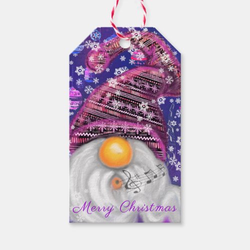 Happy Gnome In Purple Hat Sings A Christmas Song   Gift Tags