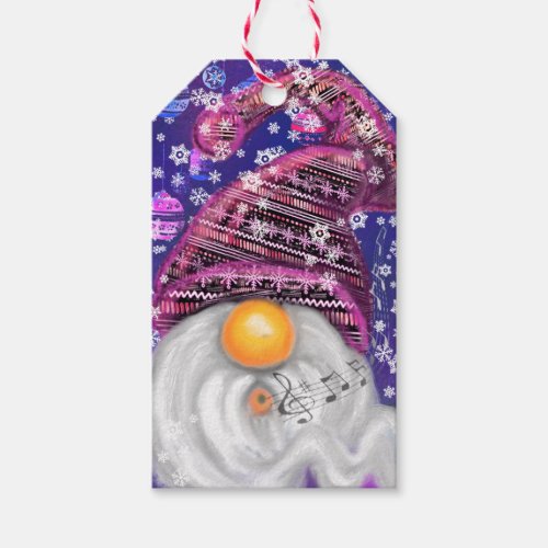 Happy Gnome In Purple Hat Sings A Christmas Song   Gift Tags