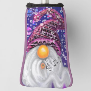Happy Gnome In Purple Hat Sings A Christmas Song Golf Head Cover
