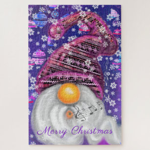Happy Gnome In Purple Hat Sings A Christmas Song Jigsaw Puzzle