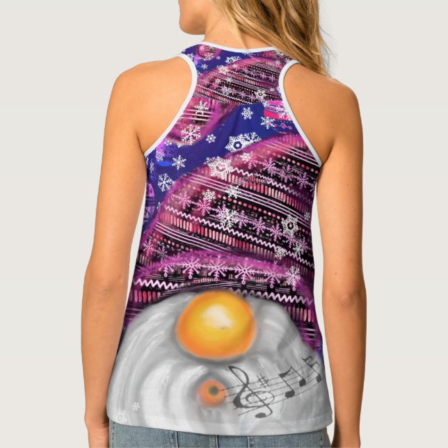 Happy Gnome In Purple Hat Sings A Christmas Song   Tank Top (Back)