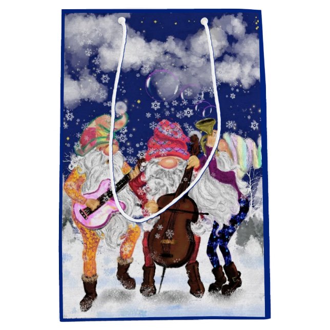 Happy Gnome Music Band Funny Christmas Gift Bags (Front)