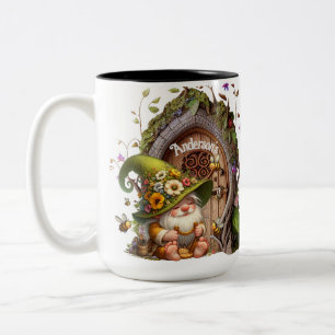 Happy Gnome Optional Personalize Two-Tone Coffee Mug
