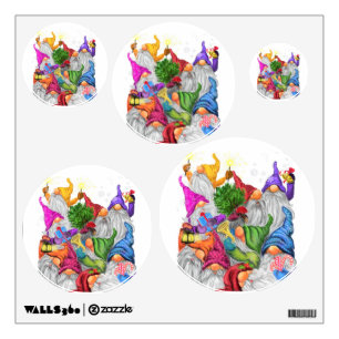 Happy Gnome Party Funny Christmas Wall Decal