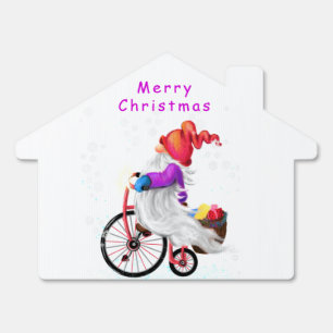 Happy Gnome with Bike Christmas Outdoor Sign