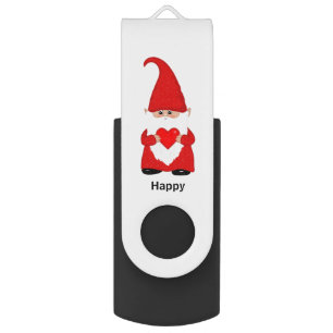 Happy gnome with heart flash drive