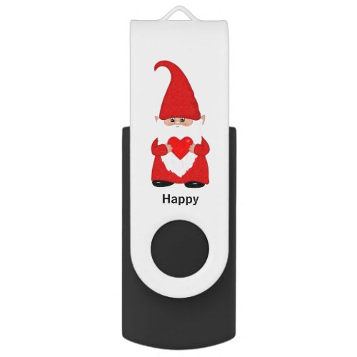 Happy gnome  with heart flash drive