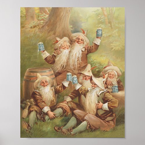 Happy Gnomes Antique advertisement for beer 1898 Poster