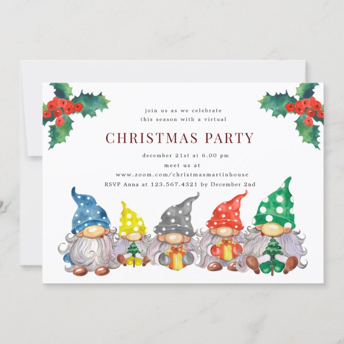 Happy gnomes virtual Christmas party Invitation | Zazzle.com