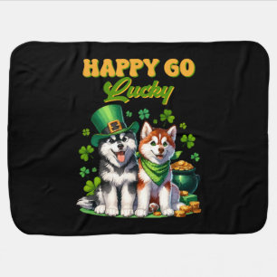Happy Go Lucky Cute Husky St. Patricks Day Baby Blanket