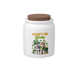 Happy Go Lucky Cute Husky St. Patricks Day Candy Jar