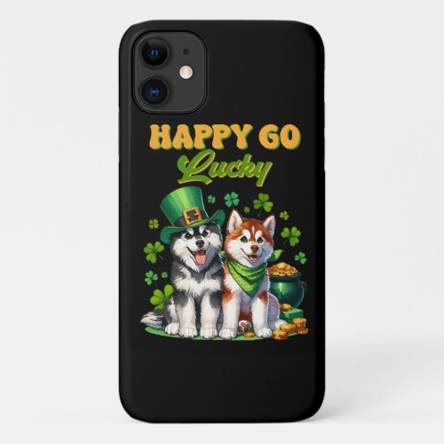 Happy Go Lucky Cute Husky St Patricks Day iPhone 11 Case