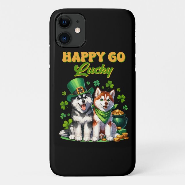 Happy Go Lucky Cute Husky St. Patricks Day Case-Mate iPhone Case (Back)
