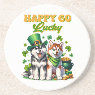 Happy Go Lucky Cute Husky St. Patricks Day Coaster