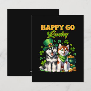 Happy Go Lucky Cute Husky St. Patricks Day Holiday Card
