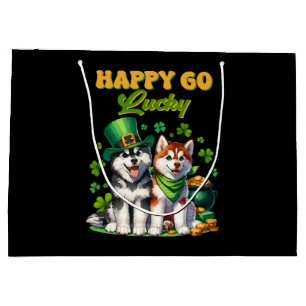 Happy Go Lucky Cute Husky St. Patricks Day Large Gift Bag