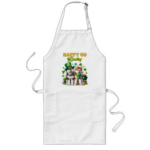 Happy Go Lucky Cute Husky St. Patricks Day Long Apron