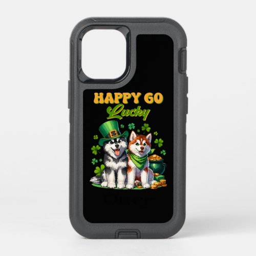 Happy Go Lucky Cute Husky St Patricks Day OtterBox Defender iPhone 12 Mini Case
